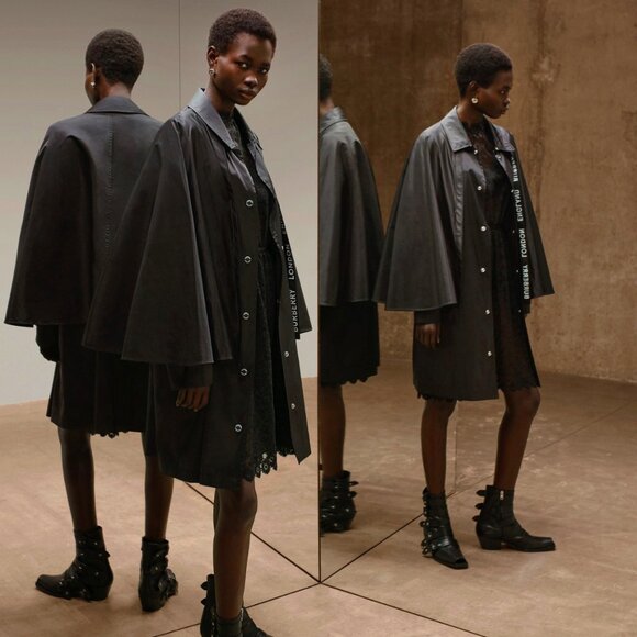 $2550 BURBERRY Cape Detail Logo Trim Belted Econyl Runway Coat - Picture 3 of 12